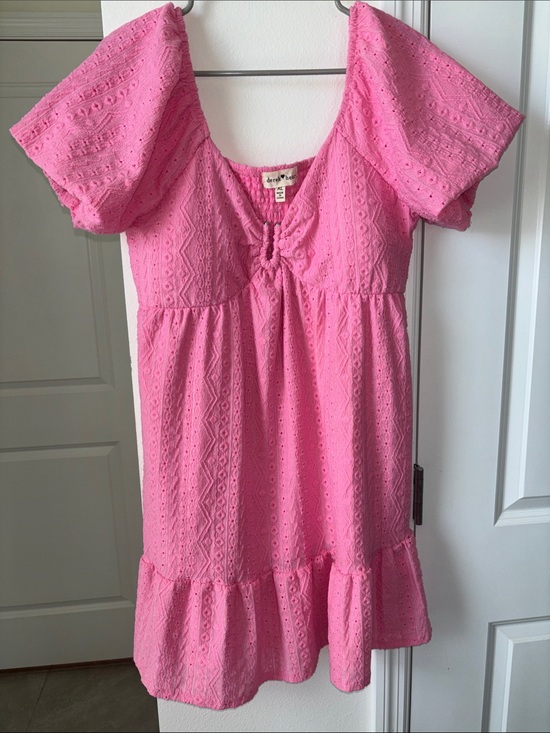 Derek Heart Dresses & Skirts - Derek Heart Bubblegum Pink Eyelet Puff-Sleeve Mini Dress